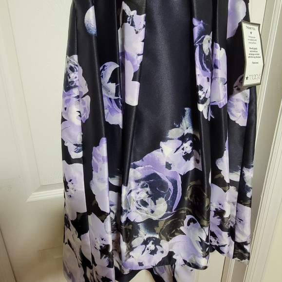 XSCAPE Off-The-Shoulder Floral Skirt Dark Blue and Purple High Low Dress sz 10 - Picture 8 of 11